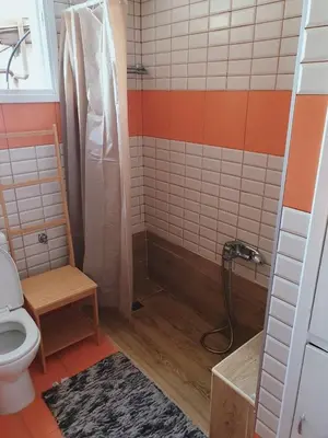 a bathroom with a shower and a toilet at Indie7house in Pano Lefkara