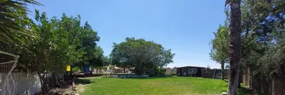 a large yard with trees and a fence at Villa Christina in Protaras
