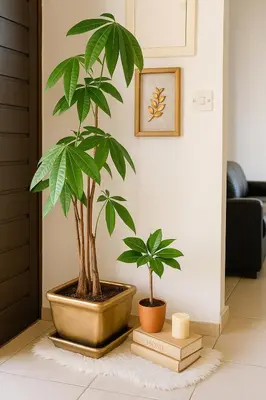 two potted plants sitting on a rug in a living room at Tereza's House in Ayvaryara