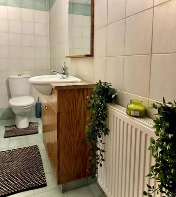 a bathroom with a sink and a toilet and a mirror at Stou Stefani in Agros