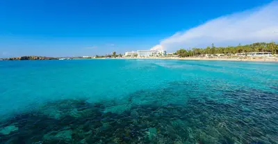 a view of the ocean and a beach at Villa Sam in Ayia Napa