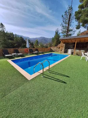 a swimming pool in a yard with green grass at Marianna's House in Galata
