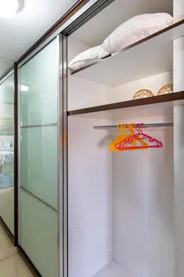 a refrigerator in a room with a glass door at Central Bliss / your perfect home away from home in Limassol