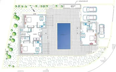 a floor plan of a building with a pool at Villa Christo in Psematismenos