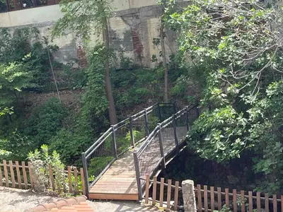a wooden staircase leading up to a building at Galata's Bridge Hotel in Galata