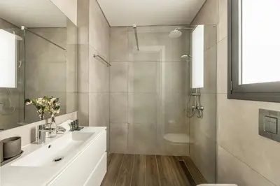 a bathroom with a shower and a sink at Protaras By the Bay Villa 33 in Protaras