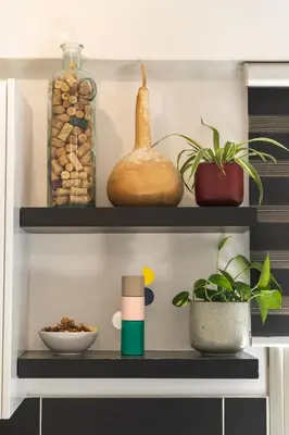 a shelf with plants and other items on it at Elegant & Central Two Bedroom Flat in Larnaka