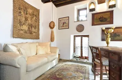 a living room with a couch and a table at Historical House in the Old City of Nicosia in Nicosia