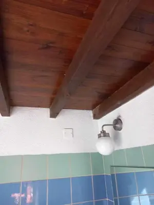 a bathroom with a ceiling with a light on it at Πετροκτιστο in Kakopetria