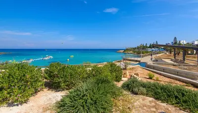 a view of the ocean from a beach at Mylos Lifestyle Seaview Villa #37 in Protaras