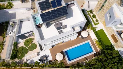 an overhead view of a house with a swimming pool at City Napa Seaview Villas - Villa 5 in Ayia Napa