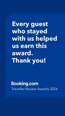 a blue picture with the words every guest who stayed with us helped us earn this at Gaia Seaview Apartment 2 in Larnaka