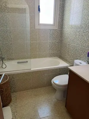a bathroom with a tub and a toilet and a sink at POSEIDONIA BEACH GARDENS in Paralimni