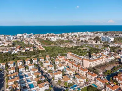 an aerial view of a city and the ocean at Protaras Holiday Villa 035 in Protaras