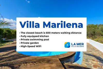a sign for a villa marina with a swimming pool at Villa Marilena in Protaras