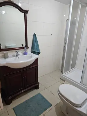 a bathroom with a sink and a shower and a toilet at The Heart of the City in Limassol