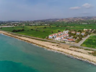an aerial view of a resort next to the water at Seaview Sanctuary House in Larnaka
