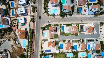 an overhead view of a city with houses at Villa Sarah in Ayia Napa
