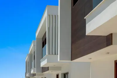 a view of the facade of a building at Serenity Waves Villa 9 in Sophtadhes