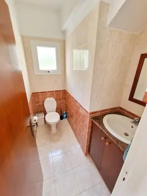 a small bathroom with a toilet and a sink at Villa Malama in Paralimni