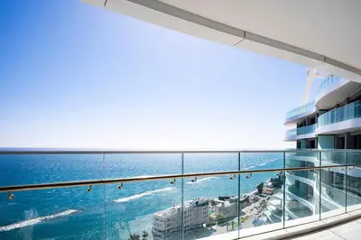 a view of the ocean from the balcony of a cruise ship at Del Mar 2 Luxe Bedroom 'C' Highrise Residence in Limassol