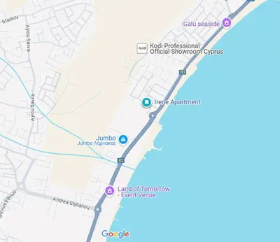 a map of the city of geneva with purple dots at Irenes Apartment in Larnaka