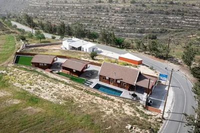 an overhead view of a house and a road at Ktima To Alliotiko - Lofou 2 in Lofou