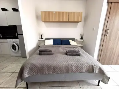 a bedroom with a large bed in a room at Freminore Eden Studio in Ayia Napa