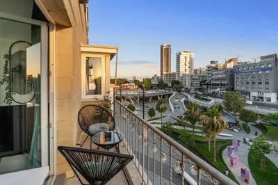 a balcony with a view of a city at Heart Of Nicosia - The Gem in Nicosia