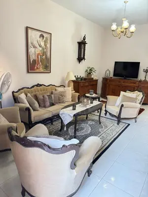 a living room with couches and chairs and a tv at Διαμέρισμα ισόγειο για ενοικίαση in Limassol