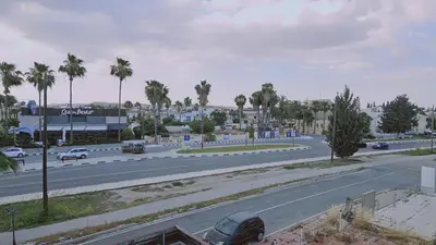 a highway with cars driving down a road with palm trees at STAY Chrisoula Beach Garden in Voroklini