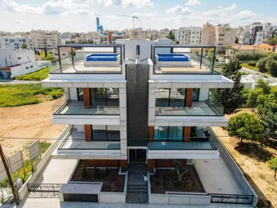 a house with a view of a city at Oxford House Apt by TrulyCyprus in Limassol