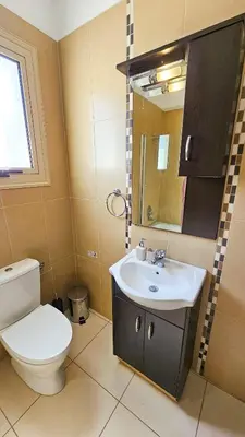 a bathroom with a toilet and a sink at Palmvibes Villa With Private Pool in Paralimni