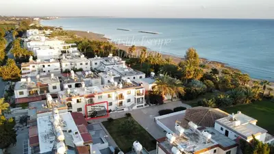 an aerial view of a city and the ocean at Seaside Escape Apartment in Larnaka