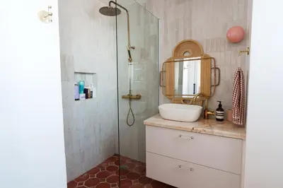 a bathroom with a sink and a shower at Penthouse Living in the Heart of Nicosia in Nicosia