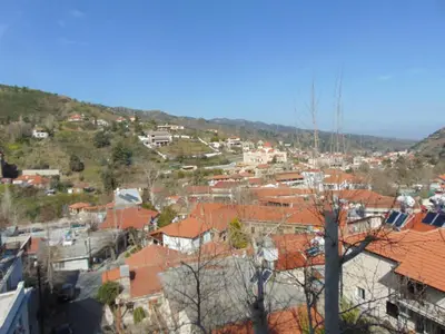 a view of a town with red roofs at Hellas Hotel in Kakopetria