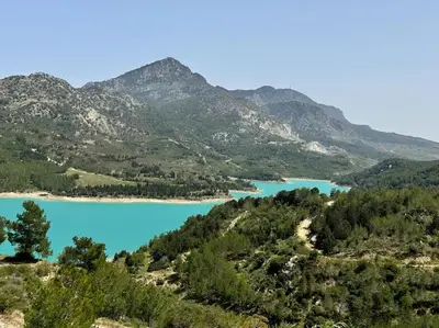 a view of two lakes in the mountains at Your place for relax in Larnaka