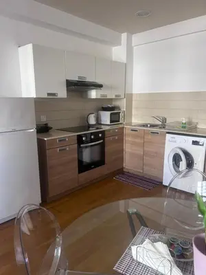 a kitchen with a stove and a dishwasher at Ithaki Phinikoudes Apartment No. 205 in Larnaka