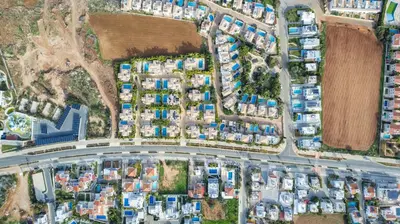 an overhead view of a city with houses and roads at Anthorina Greco Villa #18 in Protaras