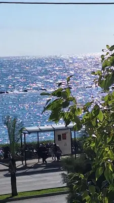a bus stop with a view of the water at Luxury Seafront 2 bedroom in Limassol