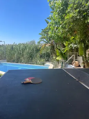 a skateboard is sitting on top of a table at Gold Sand Villa in Protaras