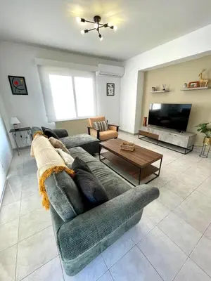 a living room with a couch and a table at Comfort Stay in Nicosia - Aglantzia RIK in Nicosia