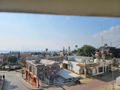 an overhead view of a city with buildings at Piazza Napa Studio Apts self serviced in Ayia Napa