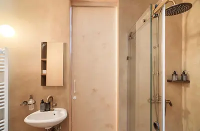 a bathroom with a sink and a shower at Timeless Gem in Old Nicosia in Nicosia