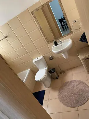 an overhead view of a bathroom with a toilet and sink at Pyla Village Resort E108 in Pyla