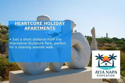 a sign for a healthcare holiday art exhibit at HeartCore Holiday Apartments in Ayia Napa