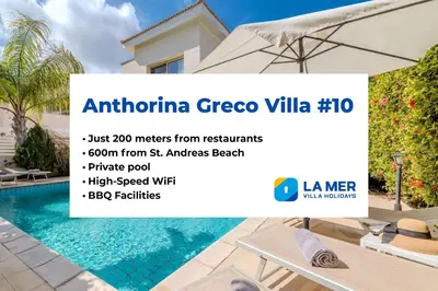 a advertisement for a villa with a swimming pool at Anthorina Greco Villa #10 in Protaras