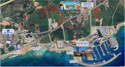 a map of a resort next to the ocean at Celestial Villa in Ayia Napa