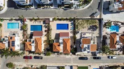 an overhead view of houses in a city at Marika Heights in Ayia Napa