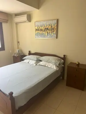 a bedroom with a bed and a painting on the wall at Tranquil paradise in Larnaka